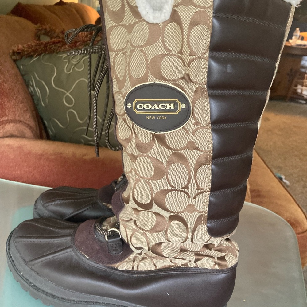 Coach Signature Pattern Brown Winter Boots
